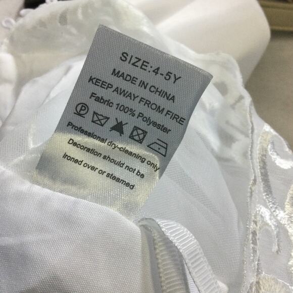 FLOWER GIRL PARTY SZ 4-5 Y white embroidered bow communion baptism NEW B82 - Picture 7 of 7